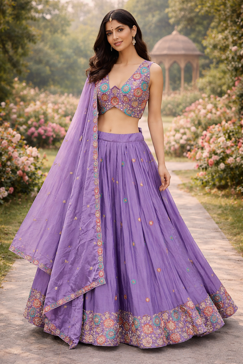 Lavender Embroidered Lehenga Set