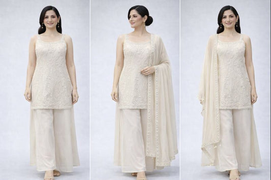 Ivory Pearl Embroidered Top with Palazzo Set