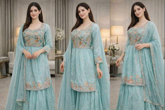 Sea Green Embroidered Kurta Set with Dupatta