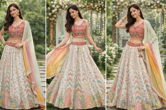 Multicolor Embroidered Indo-Western Skirt Set