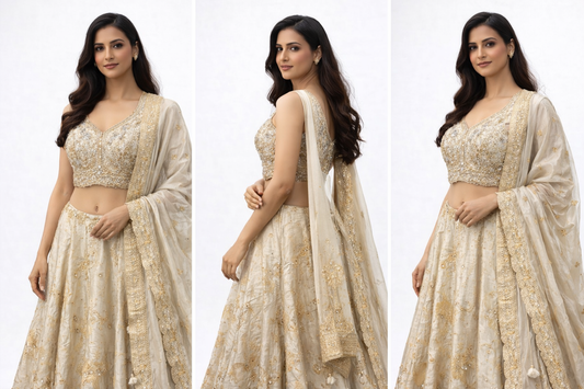 Ivory & Gold Embellished Indo-Western Outfit