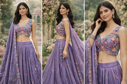 Lavender Embroidered Lehenga Set